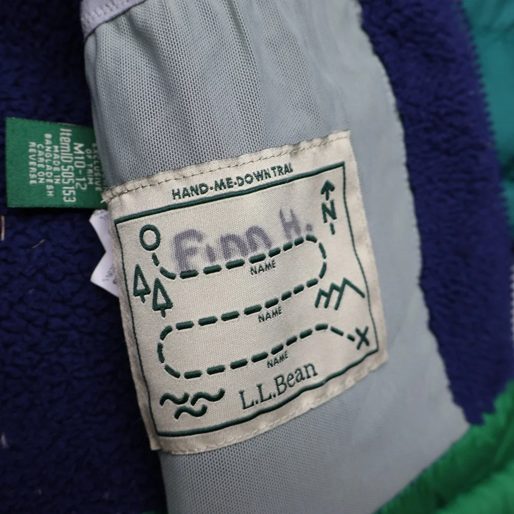 LL Bean Down Jacket Youth Medium 10-12 Green Colorblock Insulated Puffer Winter
